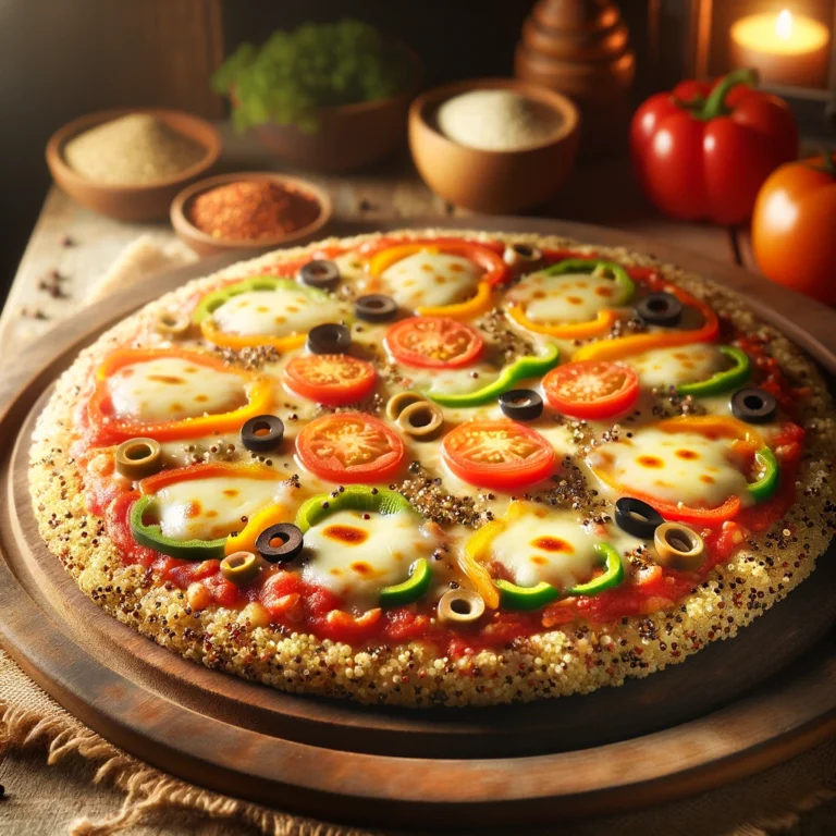 DALL·E-2024-05-02-18.36.24-A-healthy-and-delicious-gluten-free-quinoa-pizza-on-a-rustic-wooden-pizza-board.-The-pizza-features-a-golden-brown-quinoa-crust-generously-topped-wit